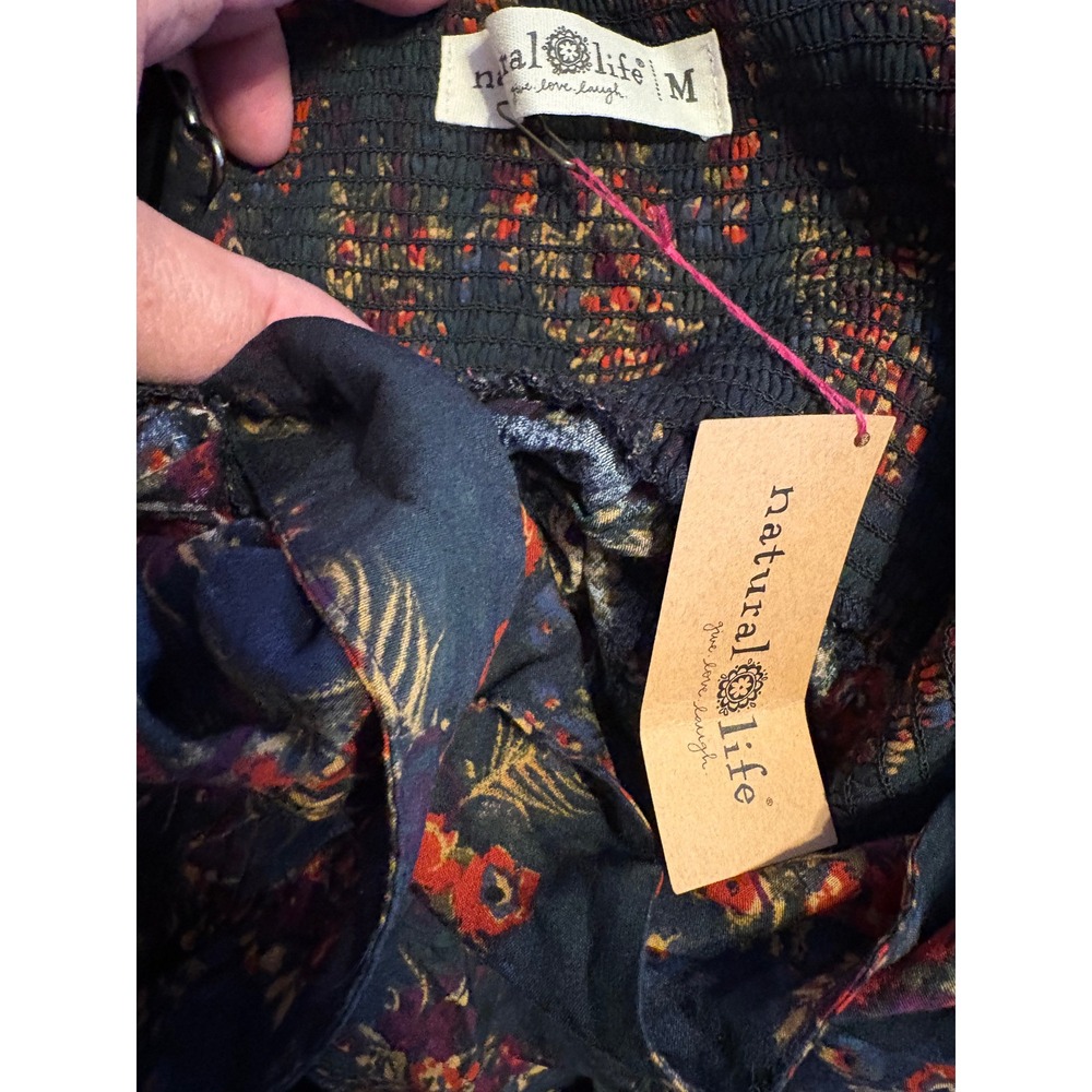 Natural Life Wide Leg Jumpsuit Womens Medium Black Floral NEW Smocked Strappy - Picture 7 of 8